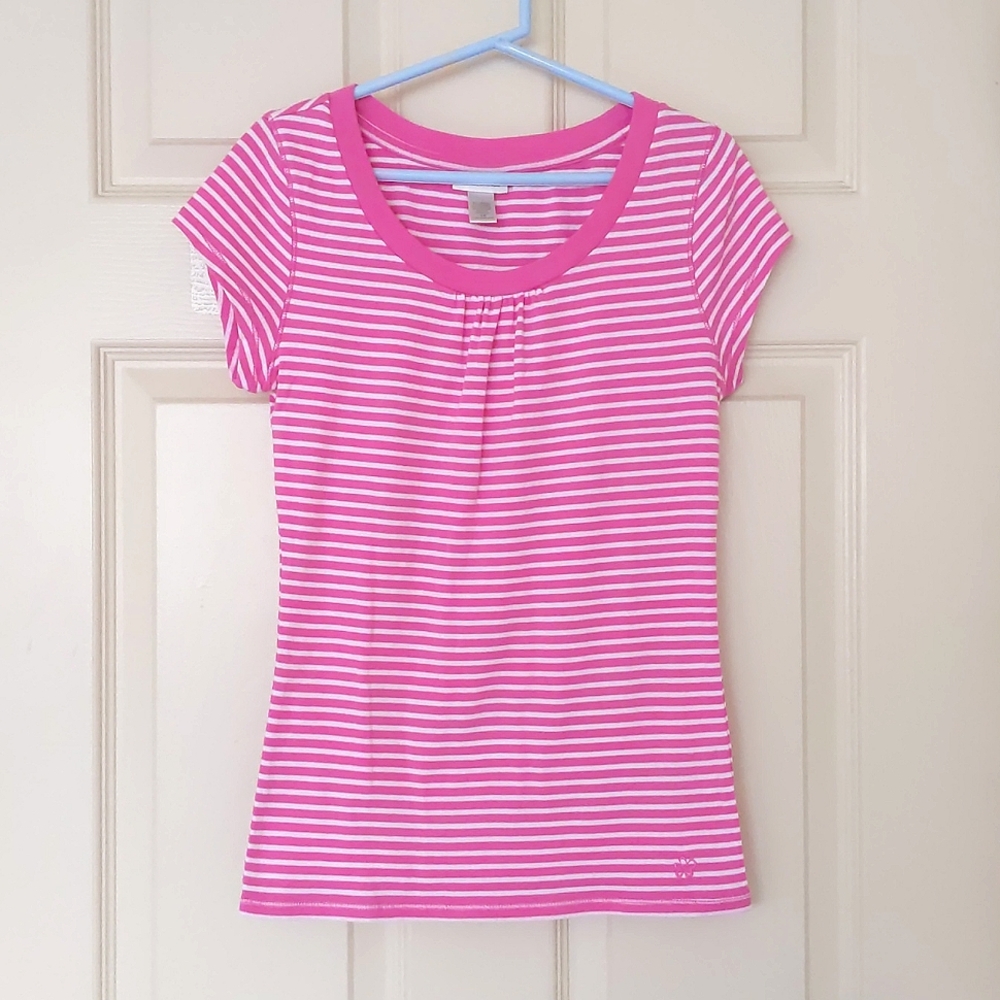 NWOT. Limited Too Cotton Spandex Short Sleeve Tee with stripes and embroidery.